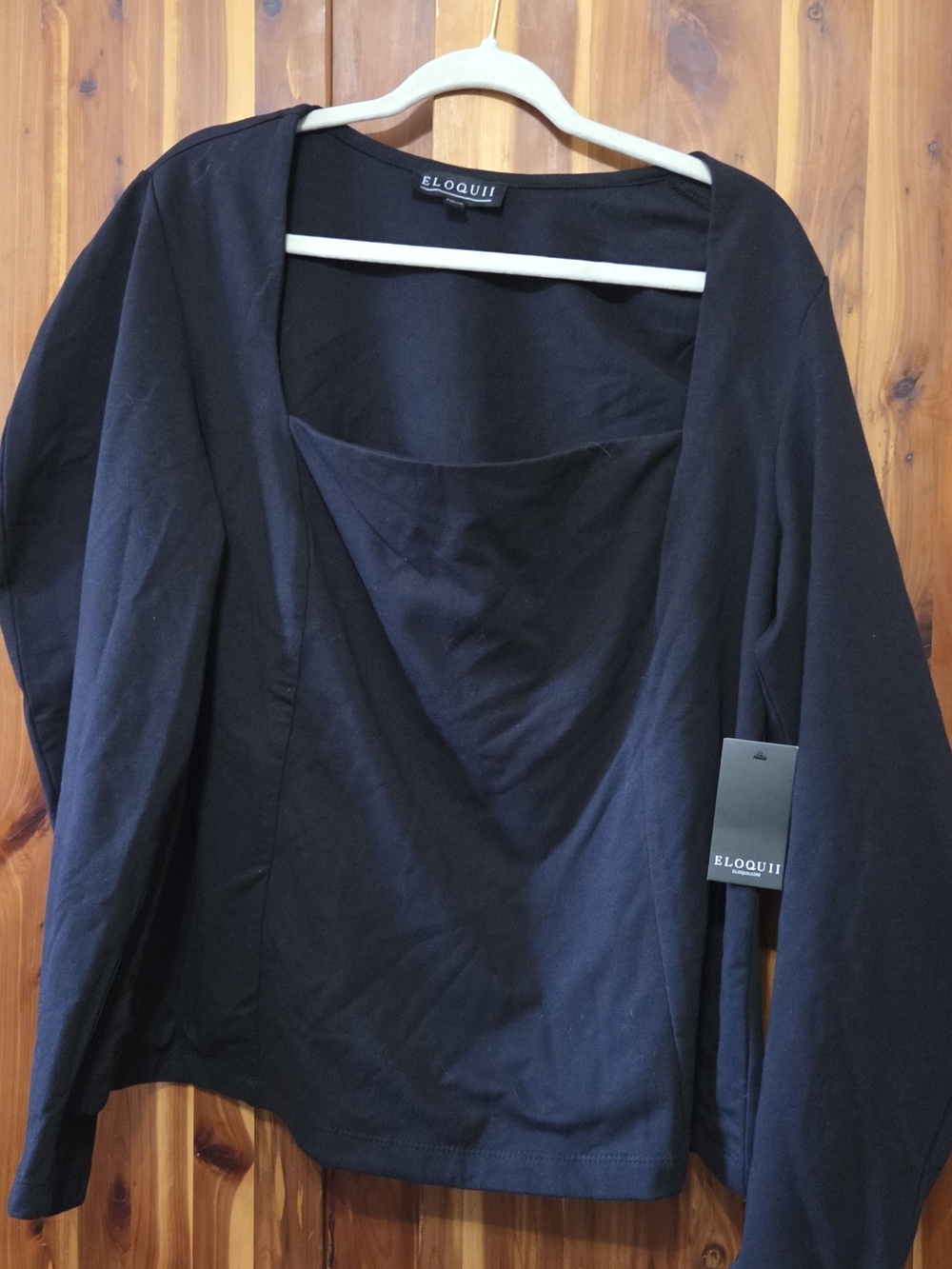 Eloquii Black Square-Neck Long Sleeve Top